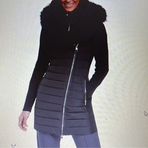 Calvin Klein, women’s large performance coat, beige, and black